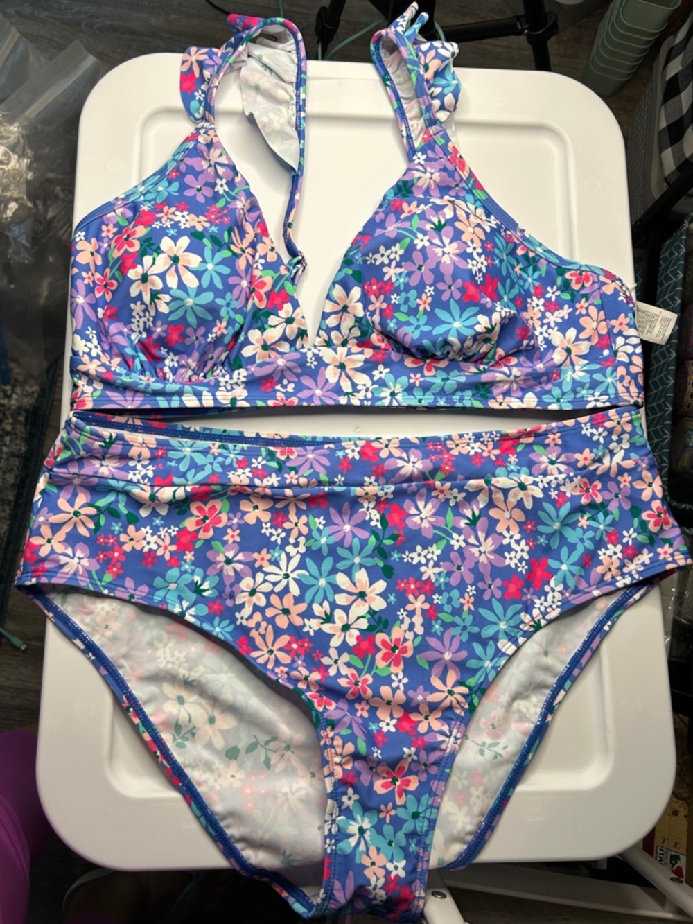 Cupshe Purple Floral High-Waist Bikini Bottom